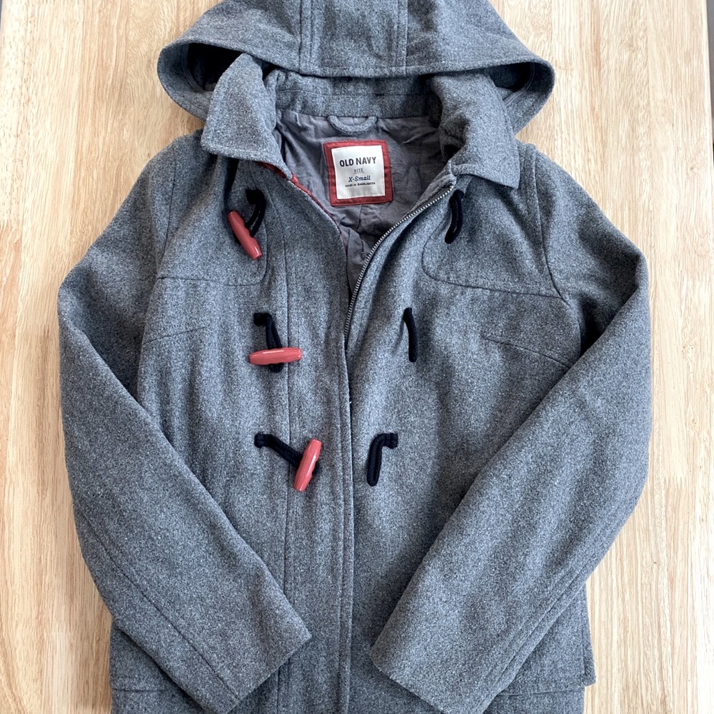 Old Navy recycled wool cropped peacock coat.